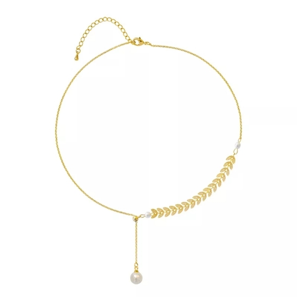 Pretty Silver/Gold Olive Branch with Pearl Adjustable Necklace - Picture 6 of 6